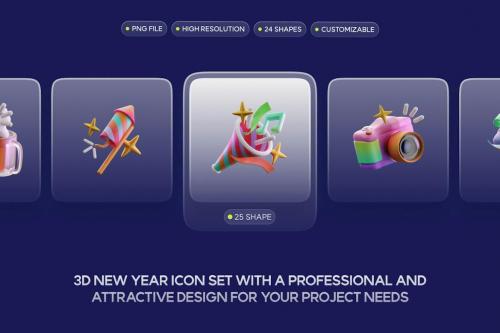 3D New Year Icon Set