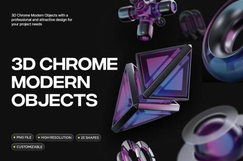 3D Black Chrome Shape Elements