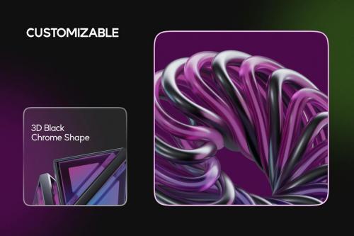 3D Black Chrome Shape Elements