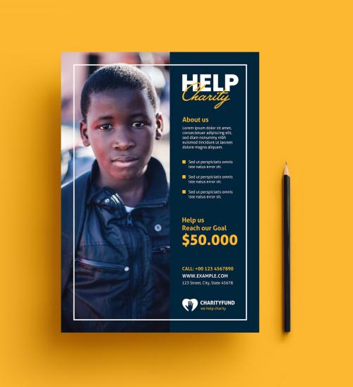 Help Charity Flyer Layout with Yellow Accents - 375929306