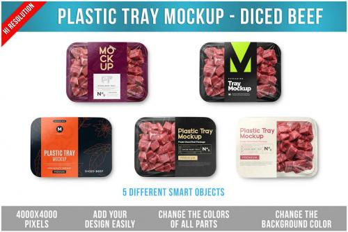 Plastic Tray Mockup - Diced Beef