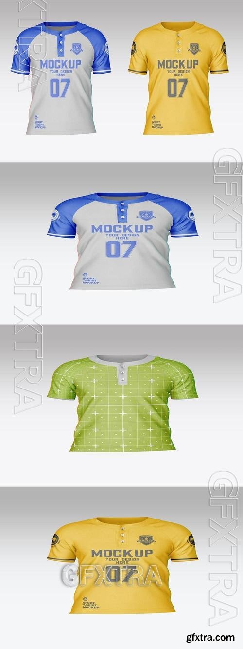 Baseball Henley Raglan T-Shirt Mockup PFC7WCD