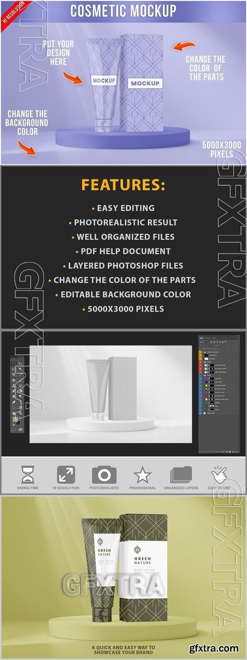 Tube Plastic and Paper Box Cosmetic Mockup KV3SEJP Tube Plastic and Paper Box Cosmetic Mockup KV3SEJP