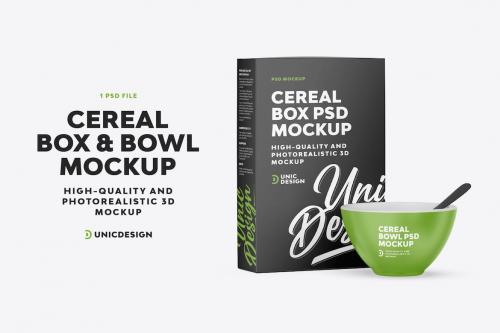 Cereal Box & Bowl Mockup