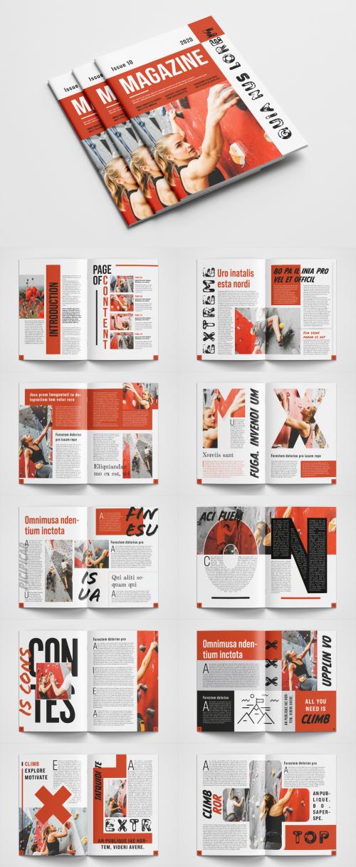 Magazine Layout with Red Accents - 388583529