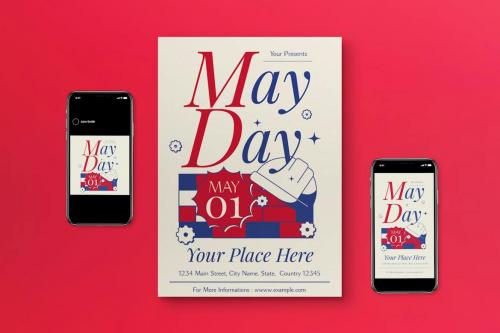 Red Blue Vintage May Day Flyer Set