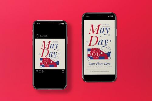 Red Blue Vintage May Day Flyer Set