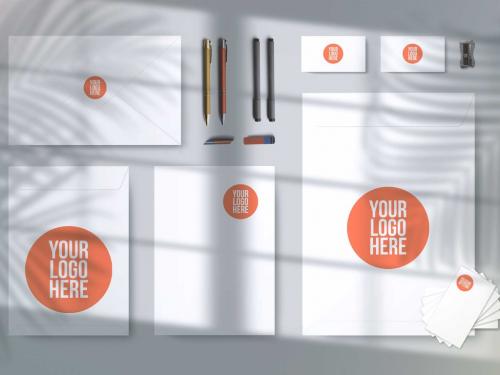 Corporate Branding IDentity Mockup with Soft Gray Background - 388586931