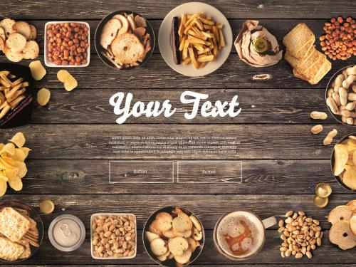 Snacks and Beer on Wooden Table Mockup - 388592733