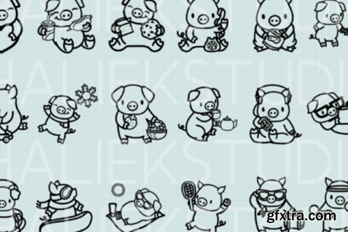 Cute Pigs Vol. 2 Procreate Stamp Brushes Cute Pigs Vol. 2 Procreate Stamp Brushes