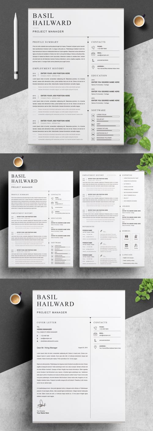 Vector Minimalist Creative Cover Letter and Two Page Resume Layout - 392091060