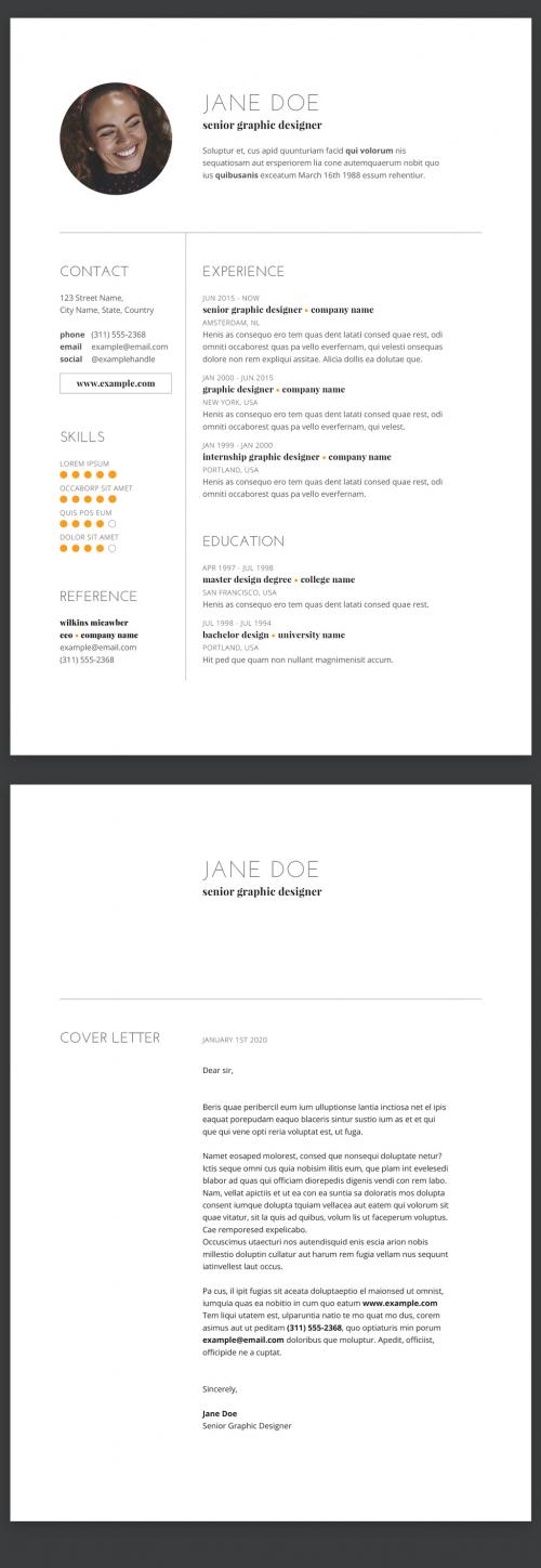 Cv Resume and Cover Letter Layout with Simple Minimal Contemporary Style - 392313855