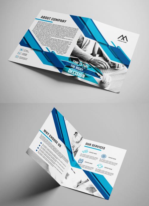 Business Bifold Brochure Layout with Blue Accents - 392950473