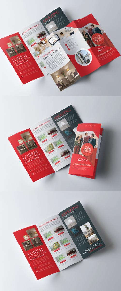 Interior Product Sale Trifold Brochure Layout with Red Accents - 392957408