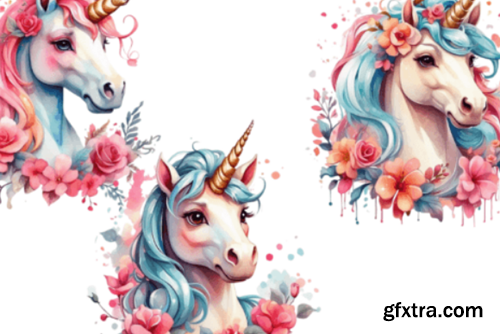 Unicorn and Flowers 3D Clipart Unicorn and Flowers 3D Clipart