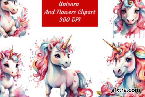 Unicorn and Flowers 3D Clipart Unicorn and Flowers 3D Clipart