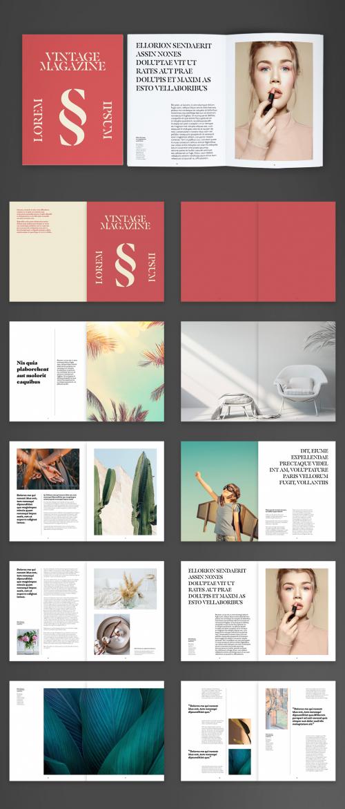 Vintage Brochure Layout with Red Accents - 395376499