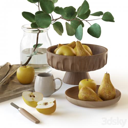 Decorative set with fruits and eucalyptus branch