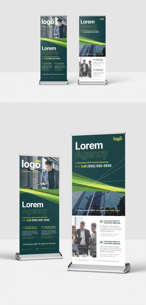 Roll Up Business Banner with Green Lines - 400874995