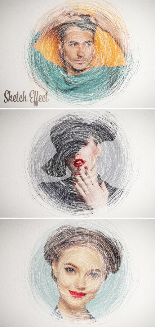 Sketch Drawing Photo Effect with Scribbles Mockup - 401057543