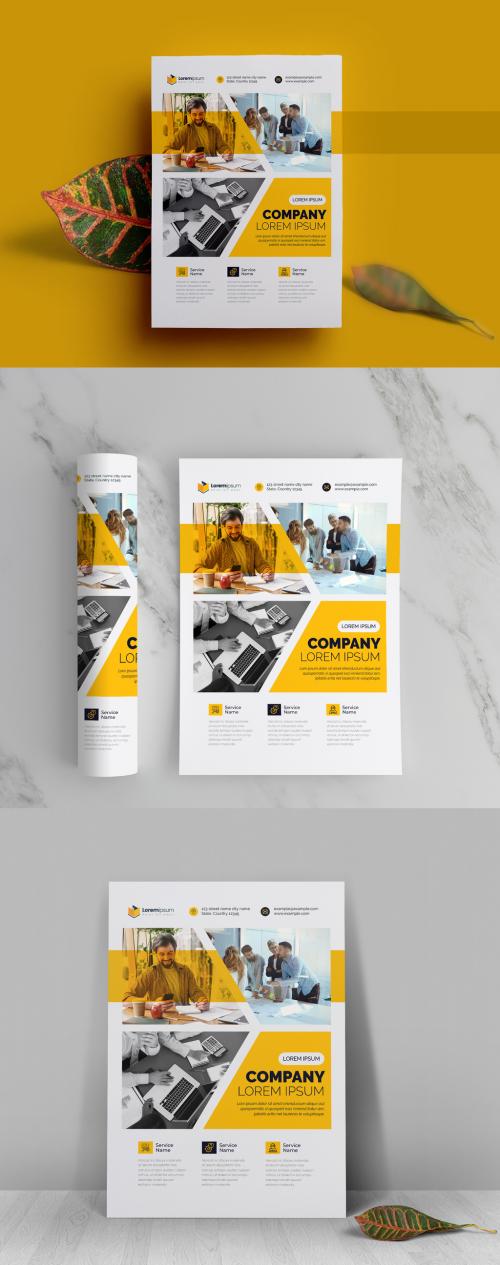 Simple Corporate Flyer Layout with Yellow Accents - 404932985