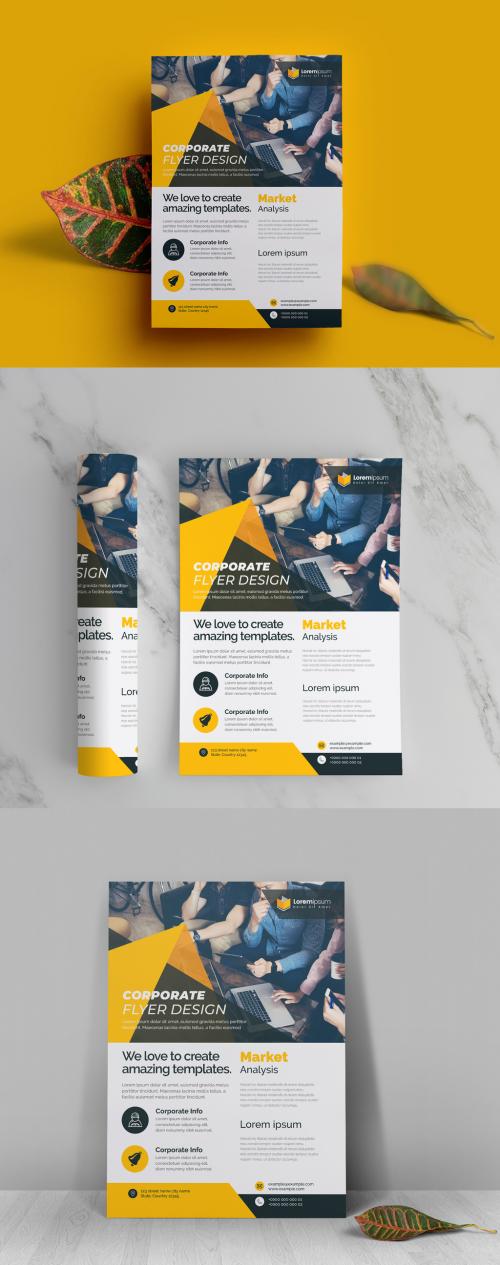Corporate Flyer Layout with Yellow Accents - 404932988