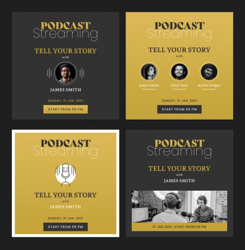 Podcast Social Media Layout Set with Golden Accents - 407261588