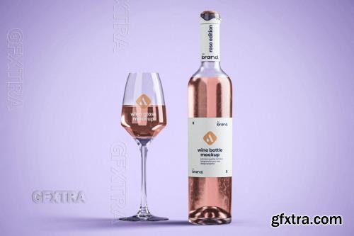 Wine Bottle and Glass Mockup R23EFL2