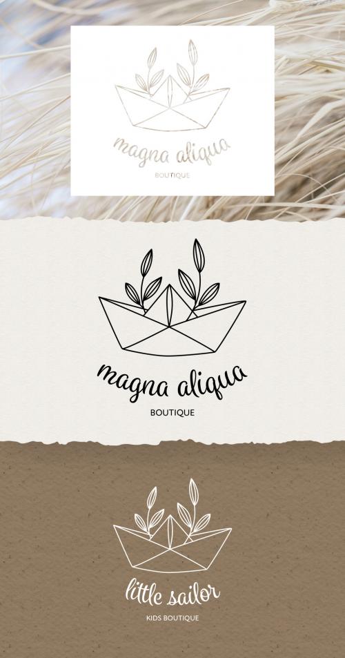 Pre-Made Logo Design with a Paper Boat Illustration - 419706243