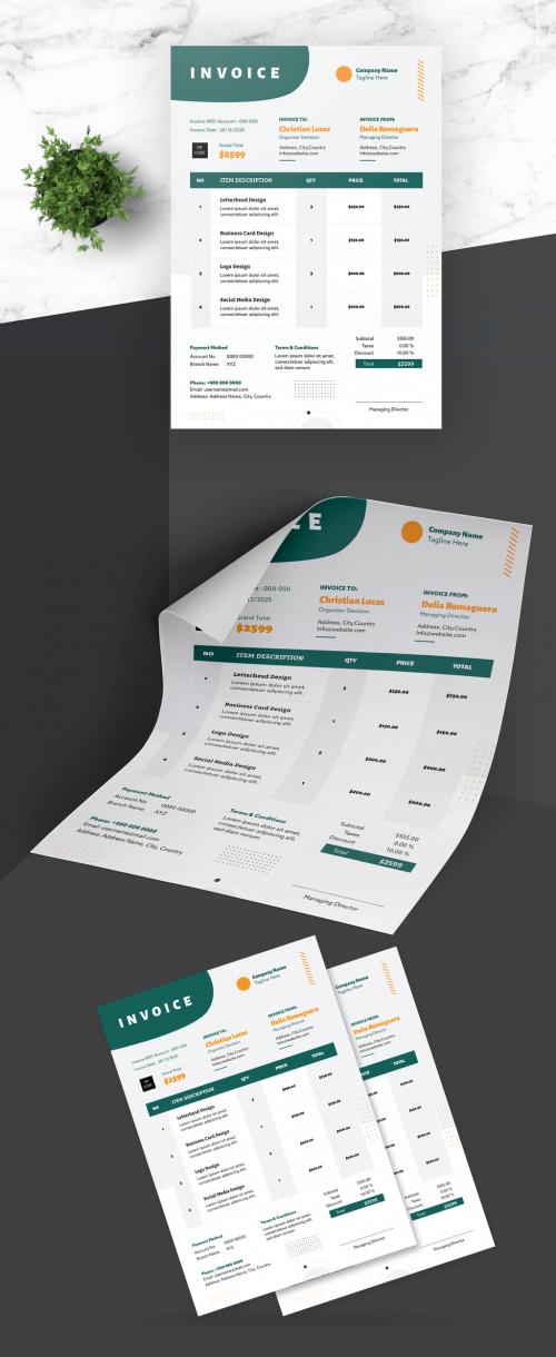 Clean Invoice Design with Green Accents - 430460233