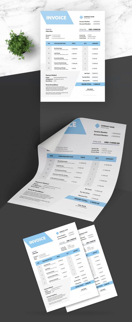 Clean Invoice Design with Blue Accents - 430465982