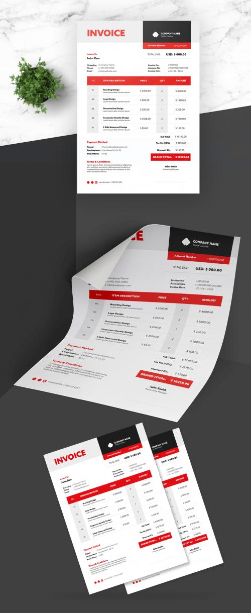 Clean Invoice Design with Red Accent - 430465988
