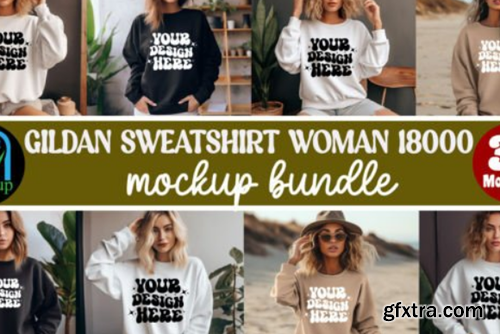 Gildan Sweatshirt Woman 18000 Mockup Bundle Gildan Sweatshirt Woman 18000 Mockup Bundle