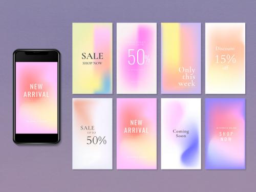 Social Media Marketing Banner Set with Colorful Background - 434381820