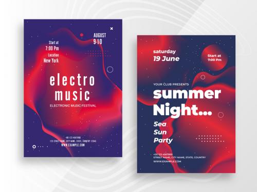 Electronic Music Poster Layout with Red Gradient Wavy Shapes - 435443384