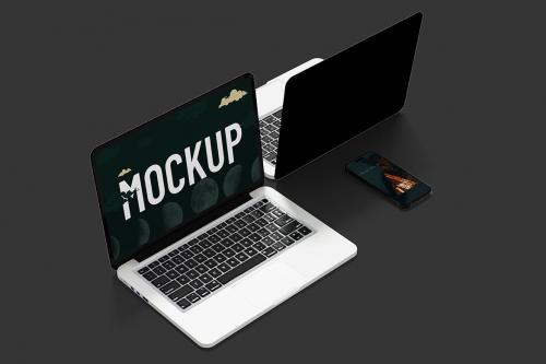 Laptop With Smartphone Mockup