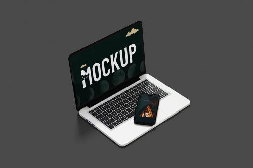 Laptop With Smartphone Mockup