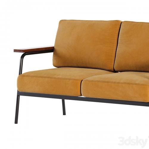 Mid Century Modern Loveseat with 2 Pillows Back and Square Arms