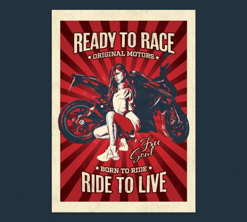 Pop Art Biker Girl Poster Layout - 442988470