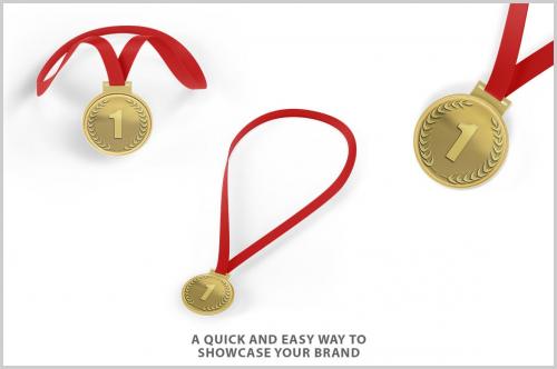 Round Competition Medal with Ribbon Mockup