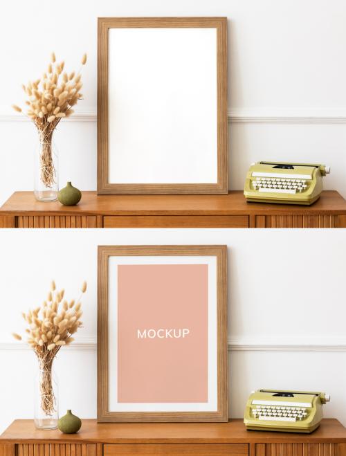 Picture Frame Mockup on a Wooden Sideboard - 450198481
