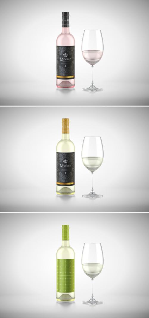 Wine and Glass Bottle Mockup - 450203391