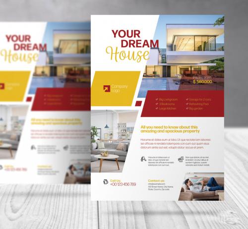 Real Estate Flyer with Yellow and Red Accents - 451617327
