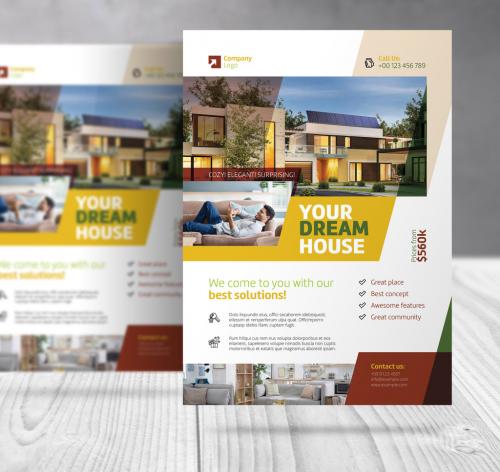 Real Estate Flyer with Yellow, Brown and Green Accents - 451617331