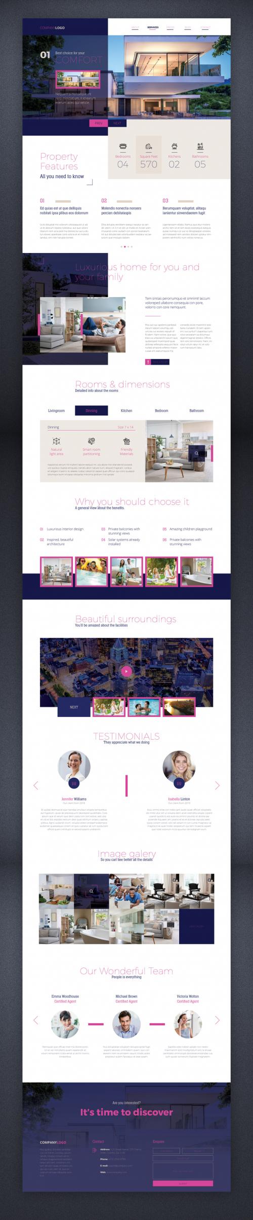 Real Estate Agency Website with Blue and Pink Accents - 451617336