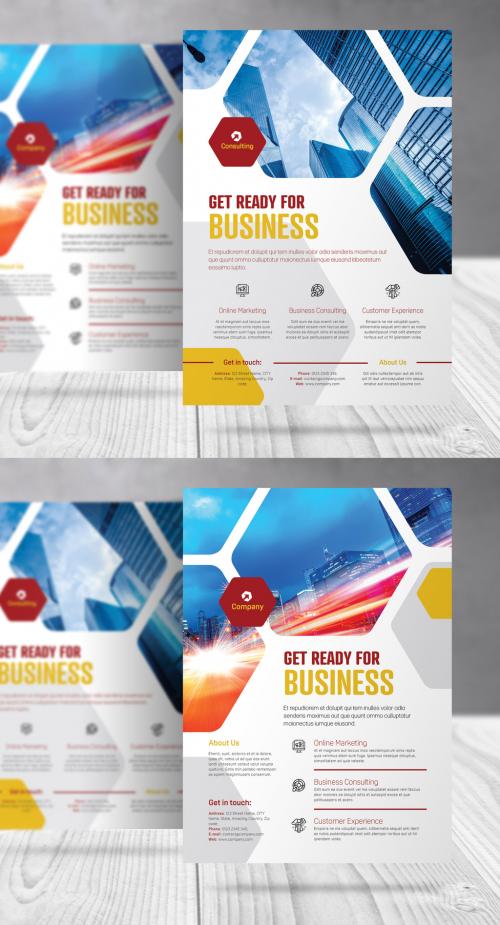 Business Flyer Template with Red and Yellow Accents - 451617341