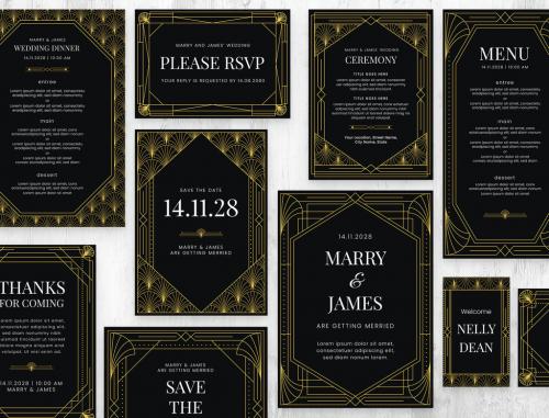 Art Deco Wedding Suite in Black and Gold - 452579442
