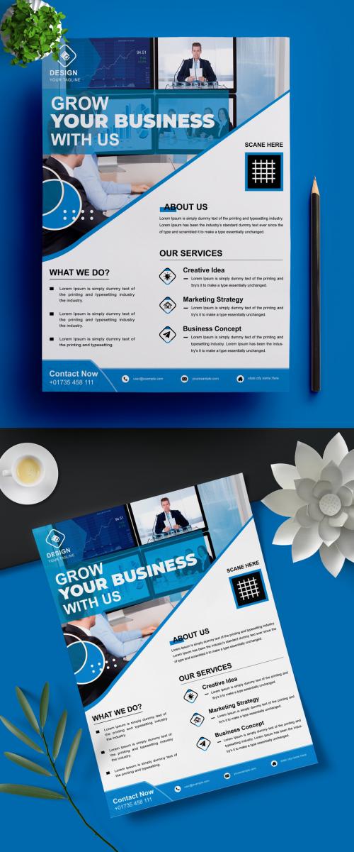 Corporate Business Flyer Layout with Green Accents - 461334149