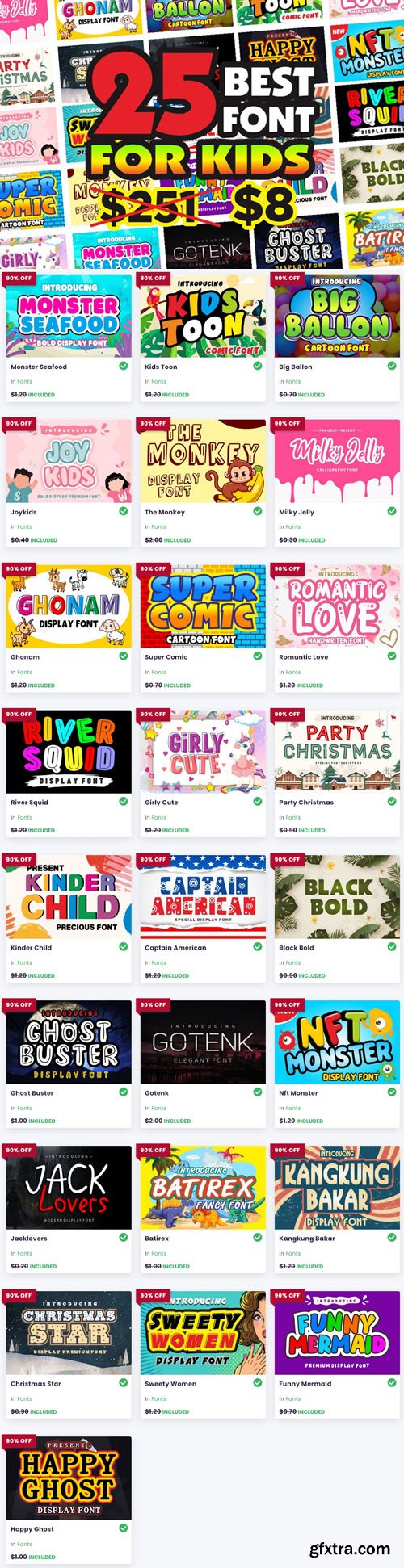 Kids Font Collection Bundle - 25 Premium Fonts