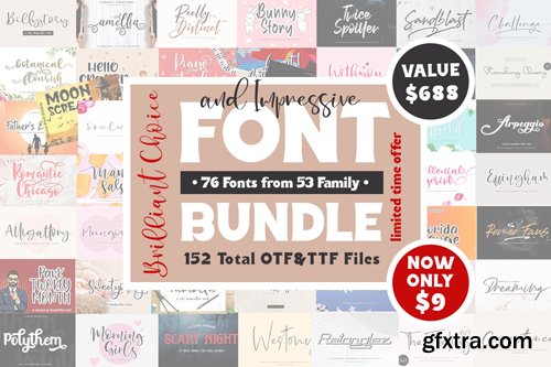 Impressive Font Bundle - 53 Premium Fonts